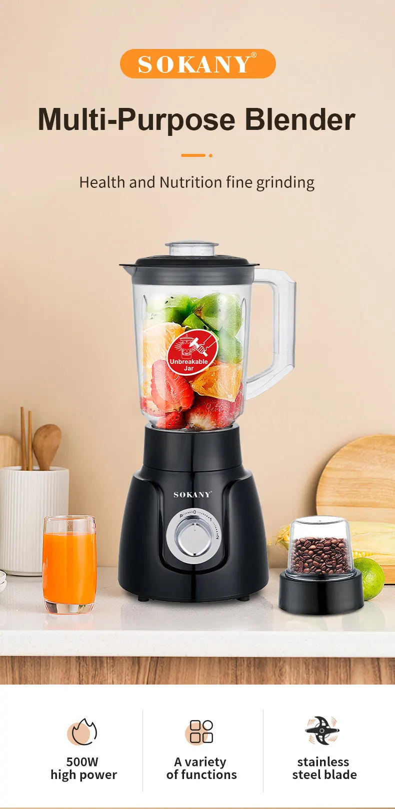 Description Picture 5 of itemHouselin Professional Blender and Food Processor Combo for Smoothies, Shakes, With coffee bean grinder function