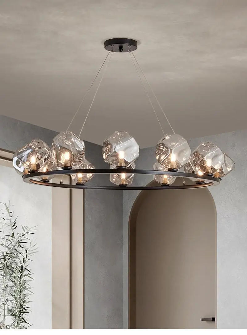 Description Picture 2 of itemModern Nordic Style Chandelier For Living Room Bedroom Dining Room Kitchen Round Ring Black Glass Hanging Lamp Pendant Light