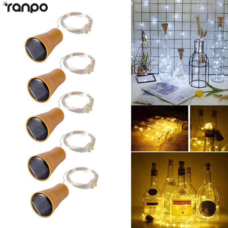 Description Picture 2 of item5Pcs 2M 1M 10 20LEDs Wine Bottle String Light Solar Power Copper Wire Fairy Lights Cork Shape Christmas Lamp For Party Decor