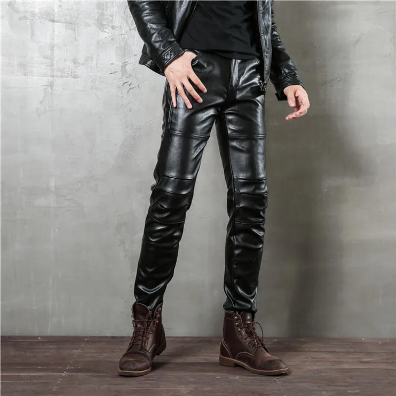 Description Picture 3 of itemMens Imitation Leather Pants Punk Tight Long Leggings Mens Party Micro Elastic Motorcycle Pants for Men