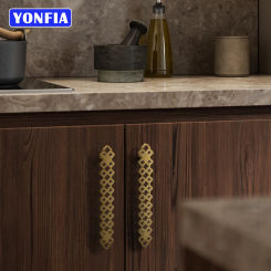 YONFIA 4135 Vintage Zinc Satin Brass Kitchen Cabinet Handle Pull Rose Gold Furniture Drawer Wardrobe Handle For Cupboard Door