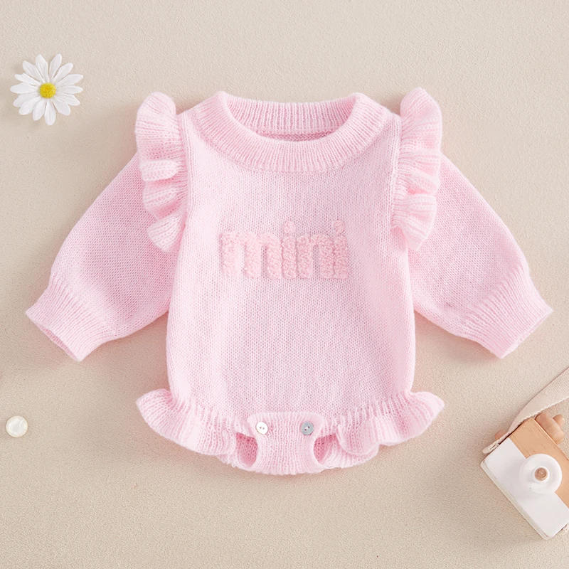 Description Picture 2 of itemCute Knit Baby Sweater Romper Winter Autumn Infant Long Flying Sleeve O Neck Letter Embroidery Bodysuits Newborn Knitwear