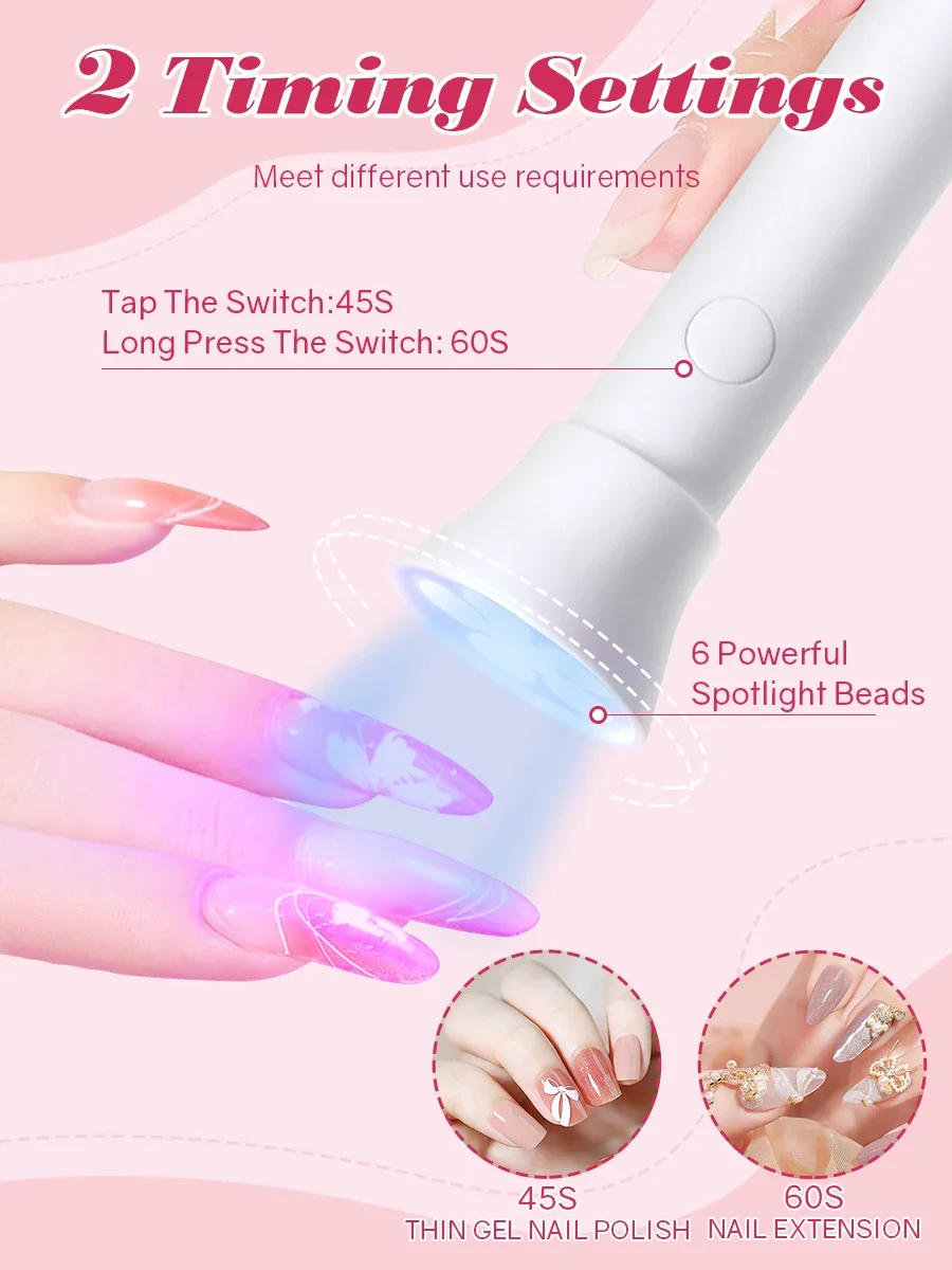 Description Picture 3 of itemMini UV LED Nail Dryers 18W Portable Quick Nail Drying Lamp USB Rechargeable Mini Flashlight Pen For Nail Gel Curing Salon Tools
