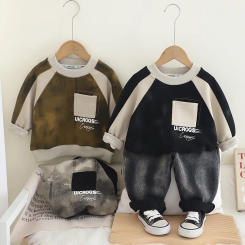 Boys Sweatshirt Sets Children's Spring Suit Autumn Colour Blocking Top Trousers 2 Pieces New Kids Fashion Sports Outfit