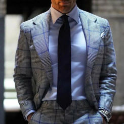 Gray Plaid Gentle Men Suit Tailor-Made 2 Pieces Blazer Pants Single Breasted Fit Slim Formal Business Causal Party Host Tailored