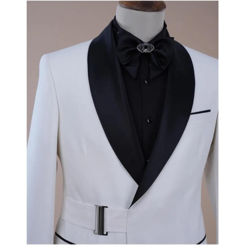 Description Picture 3 of itemNavy Men Suits With Buckle Peaked Lapel Wedding Groom Prom Male Clothing Tailored Made Costume Homme 2 Pcs Jacket Black Pants