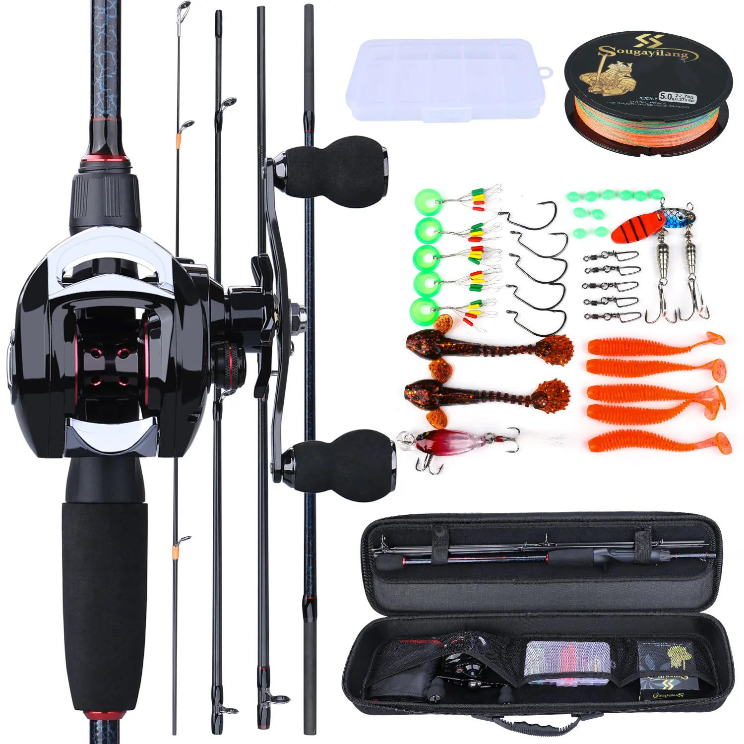 Description Picture 2 of itemSougayilang Fishing Rods and Reels Full Set Bag Portable 5 Sections Fishing Rod and 12LB Max Drag Baitcasting Reel Carp Fishing