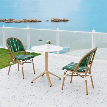 New Wholesale Stackbale Outdoor Bamboo Look Cane Chair All Weather Rattan Wicker Garden Furniture Set Bistro Patio Cafe Chairs