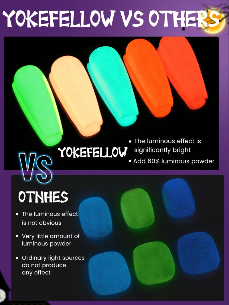 Description Picture 5 of itemYOKEFELLOW Glow in the Dark Gel Nail Polish 10ML Fluorescent Neon Blue Glow UV Gel Polish Nail Art for Halloween Women Girls