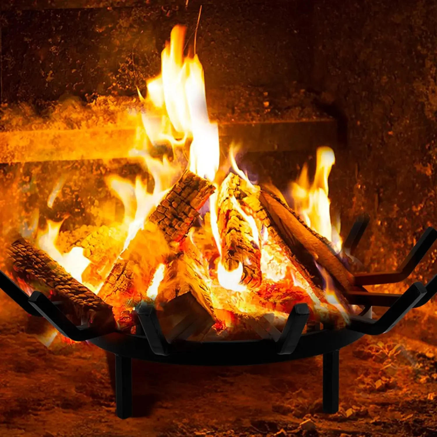 Description Picture 6 of itemAMAGABELI GARDEN & HOME 24in Fire Grate Log Grate Wrought Iron Fire Pit Round Spider Wagon Wheel Firewood Grate Heavy
