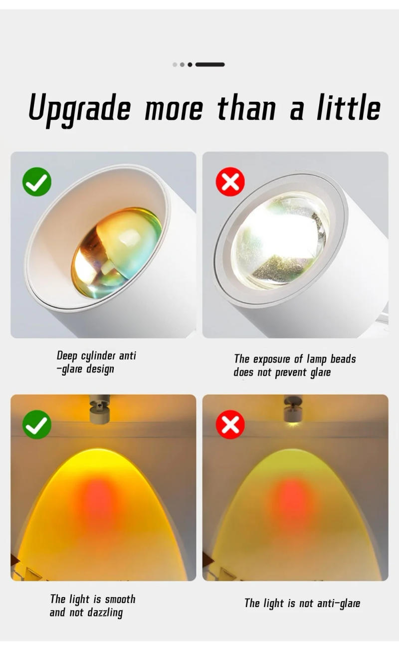 Description Picture 6 of itemAmbient light Sunset glow COB Spotlight 360° Rotation 12W 18W 24W Anti-glare Dimmable LED Downlight AC85-265V Interior lighting