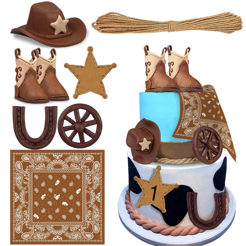 Description Picture 2 of itemCowboy Cake Decorations Cowboy Hat and Boot Cake Toppers Western Cowboy Birthday Baby Shower for Western Theme Party Supplies