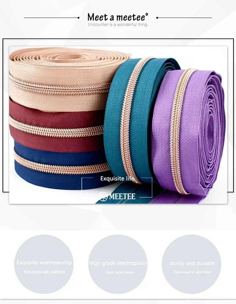 Description Picture 4 of item2/5/10/20M Meetee 5# RoseGold Zipper Tape with Sliders Nylon Zippers for Sewing Bag Garment Decor Zip Repair Kit DIY Accessories