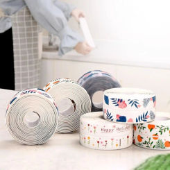 Self Adhesive Kitchen Sink Waterproof Tape Fashion Self Edge Seal Gap PVC Sealing Strip Anti Mold Printed Stickers Wall Corner