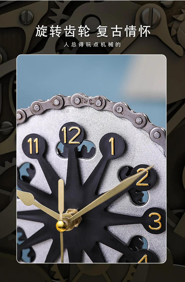 Description Picture 3 of itemMetal Gear Wall Clock Mechanical Style Artistic Pointer Quartz Watch Bar Restaurant Creative Decorative Desk Clock