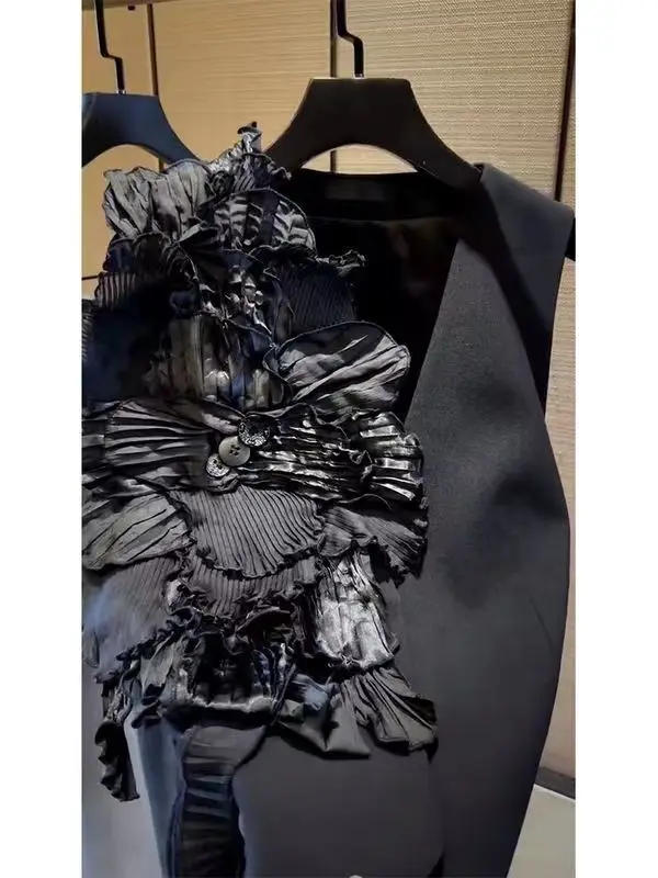 Description Picture 4 of itemWaistcoat Women 3D Floral Vests Jackets Chaleco Mujer Y2k Colete Feminino Black Coat Autumn Loose Chaquetas Tops