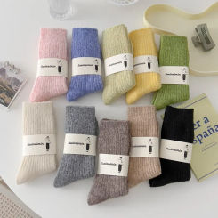 Winter Wool Thicken Warm Socks for Women High Quality Solid Colors Khaki Black White Lady Basic Sox Calcetines Mujer Medias 2024