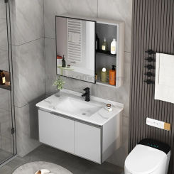 Wall Mounted Bathroom Cabinet Combination Washbasin Sink Vanity Ceramic Integrated Toilet Washbasin Furniture Mirror Cabinet Set