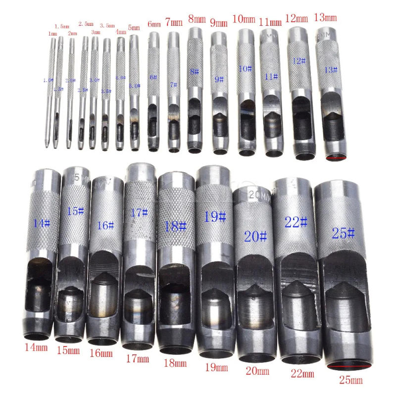 Description Picture 2 of item25 Size Pick Leather Tools Leather Punch Leathercraft Hole Craft Set Hollow Puncher Belt Punch 1.0mm-25mm for Clothing Canvas