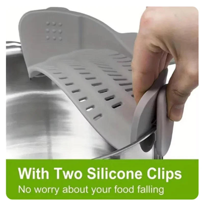 Description Picture 3 of itemUniversal Silicone Clip on Pan Pot Strainer Anti Spill Pasta Pot Strainer Food Grade Fruit Colander for Pasta Fruit Vegetable