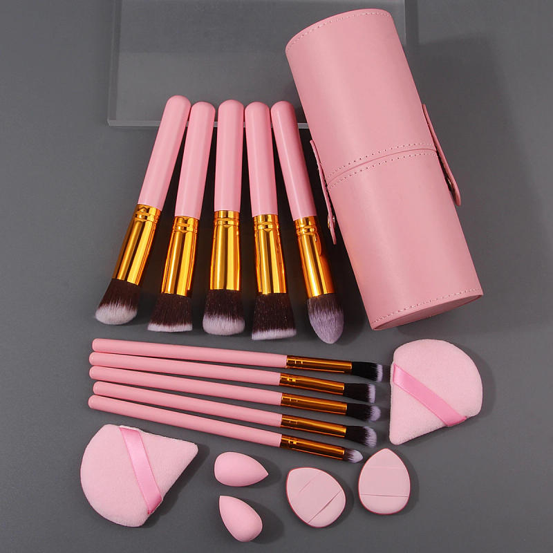 Description Picture 4 of item10 makeup brushes + 2 mini beauty eggs +4 triangular/thumb powder puffs + storage bucket - a complete set of daily makeup tools