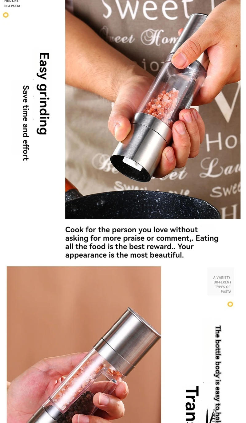 Description Picture 3 of itemSalt and Pepper Grinder 2 in 1 Manual Stainless Steel Salt Pepper Mills with Adjustable Ceramic Grinding Spice Mill Kitchen Tool