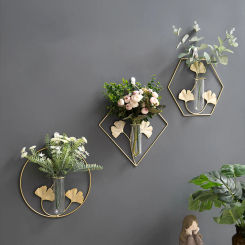 Nordic Style Wall Hanging Glass Vase Metal Frame Hydroponic Plant Holder Flower Pot Flower Arrangement Container Home Room Decor