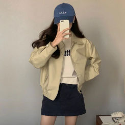 Plus Size Fashionable Korean Style Casual Petitelapel Cropped Jacket Autumn New Arrival Baseball Workwear Large Size Outerwear