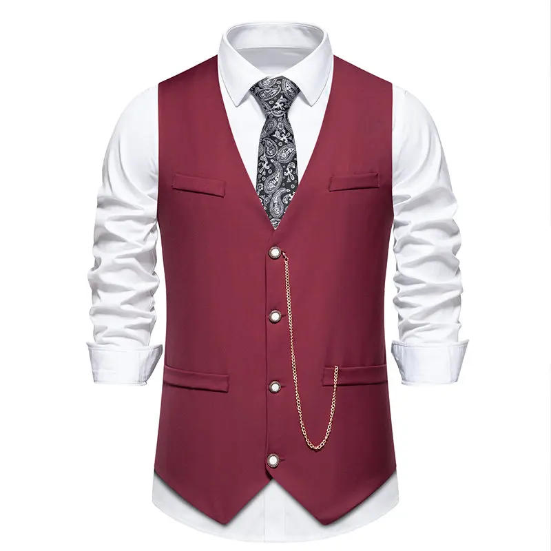 Description Picture 6 of itemMens Waistcoat Vest 2024 Vintage Elegante Chain Matching Designer Gilet Homme Men Social Wedding Party Suits Sleeveless Jacket