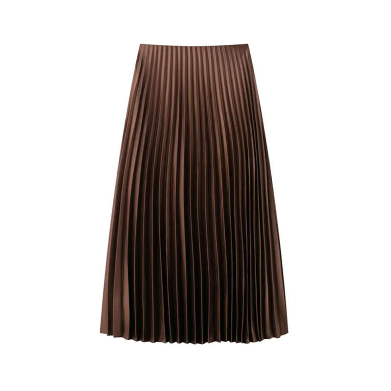 Description Picture 6 of itemTRZA High Waist Pleated Midi Skirt for Women Fashion Elastic Waistband Flowing Female Skirts Elegant Mujer Garments