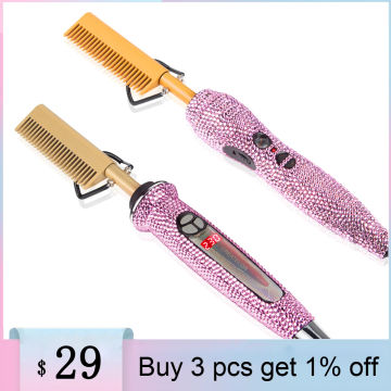 Hair Straigtening Brush Bling Bling Rhinestone Straightener Combs 230? Fast Heating Ceramic Flat Irons Hair Styler