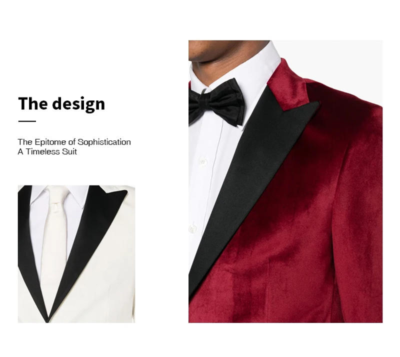 Description Picture 3 of itemClassic polka neck men's casual suit wine red single breasted high-quality elegant gentleman style men's set customized dress