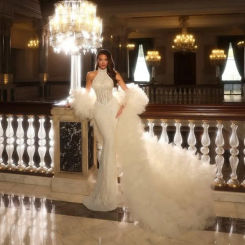 Amazing White Volume Ruffles Tulle Long Women Bicep Cape Wedding Jacket Bridal Bicep Cape Formal Women Outerwear