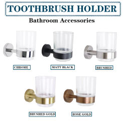 Toothbrush Holder Glass Cup with SUS304 Holder Rose Gold Bathrrom Accessories Chrome Brushed Gold Black Nickel