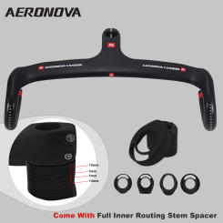Carbon Handlebar Road,Integrated Drop Bar With Stem,AERONOVA,Full Internal Rouing,Come With Stem Spacer,Flat Design,400/420/440