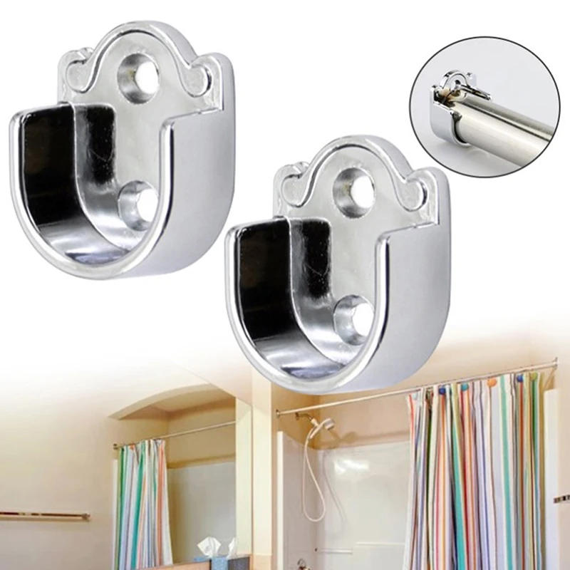 Description Picture 4 of item1pcs 16/19/22/25mm Diameter Stainless Steel Closet Rod Wardrobe Pipe Curtain Hanging Rail Rod End Support U-Shaped Rod Bracket