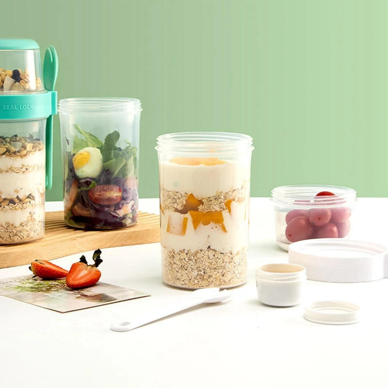 Description Picture 5 of itemYogurt Cup With Spoon Portable Breakfast Cups Oatmeal Cereal Nut Yogurt Salad Cup Container Set With Fork School Lunch Box Food