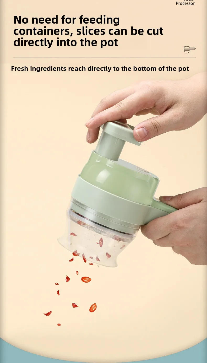 Description Picture 2 of item4 In 1 Wireless Vegetable Slicer Electric Handheld Food Chopper Garlic Masher Cutter USB Slice Meat Grinder Machine