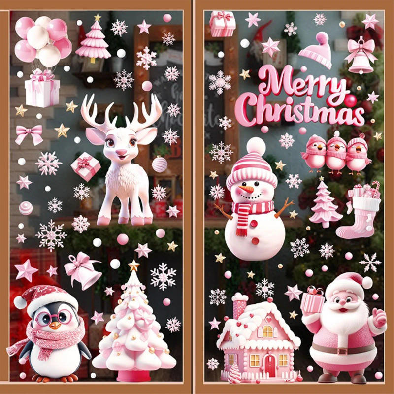 Description Picture 5 of itemStatic Film Double-sided Printing Cute  Christmas Stickers Window Decorations 9pcs décorations de noël weihnachtsdeko новый год