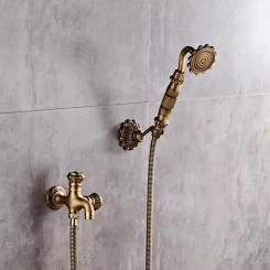 Brass Bidet Faucet Wall Mounted Carved Bathroom Shower Toilet Washing machine Cold Water with Hand Bracket