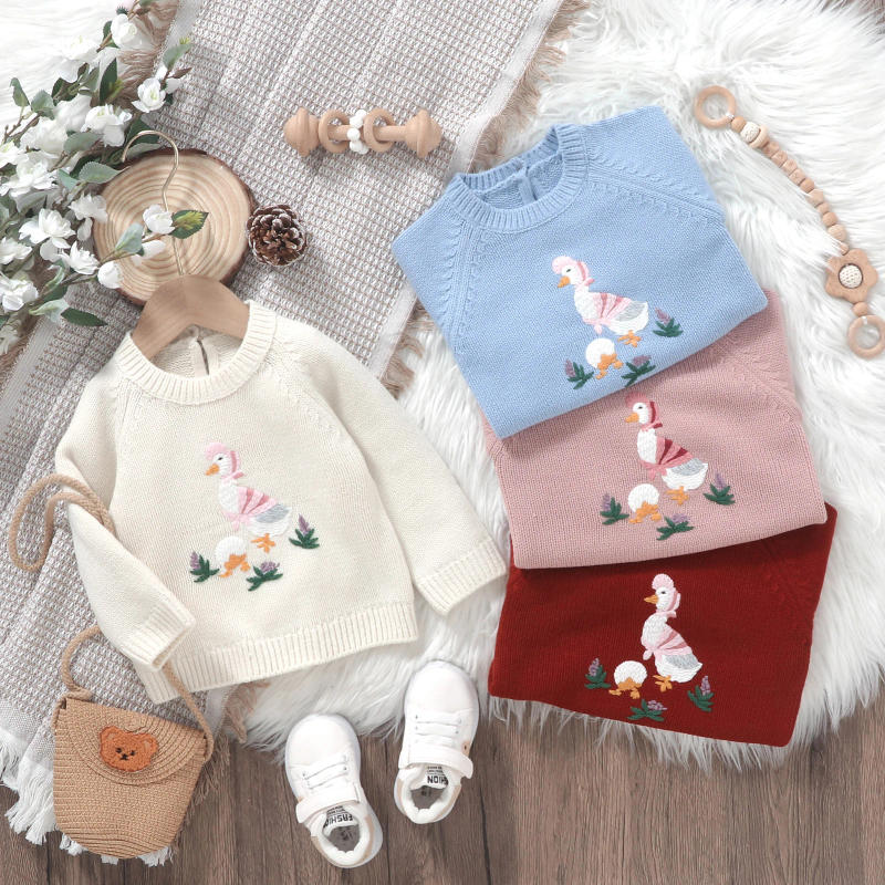 Description Picture 2 of itemMISOWMNJOY Winter Knitted Baby Boys Girls Sweater Cute Duck Embroidery Long Sleeve Fall Winter Kids Clothes Infant Jumpers Tops