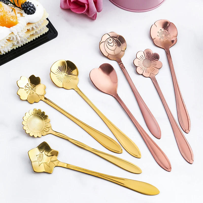 Description Picture 4 of item8 PCS Flower Spoons Set Small Teaspoons Stainless Steel Coffee Spoons Lovely Ice Cream Dessert Spoons Spoon Set Dinnerware Set