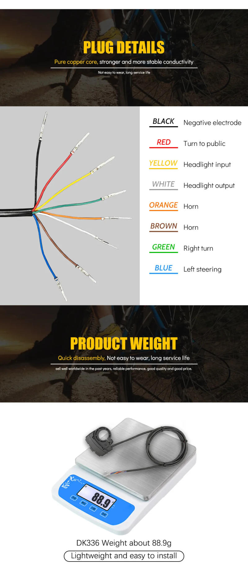 Description Picture 4 of itemElectric Bike Scooter Light Switch Ebike Lamp and Horn Switch for Motorcycle Button Can Control Turn Signal Light 36V/48V DK336