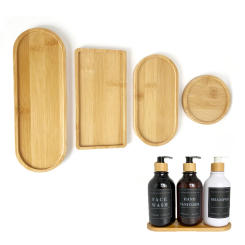 Household Storage Trays for Perfume Shower Shampoo Dispenser Container Stand Bamboo Wood Tray Bathroom Kitchen Pot Holder Decor