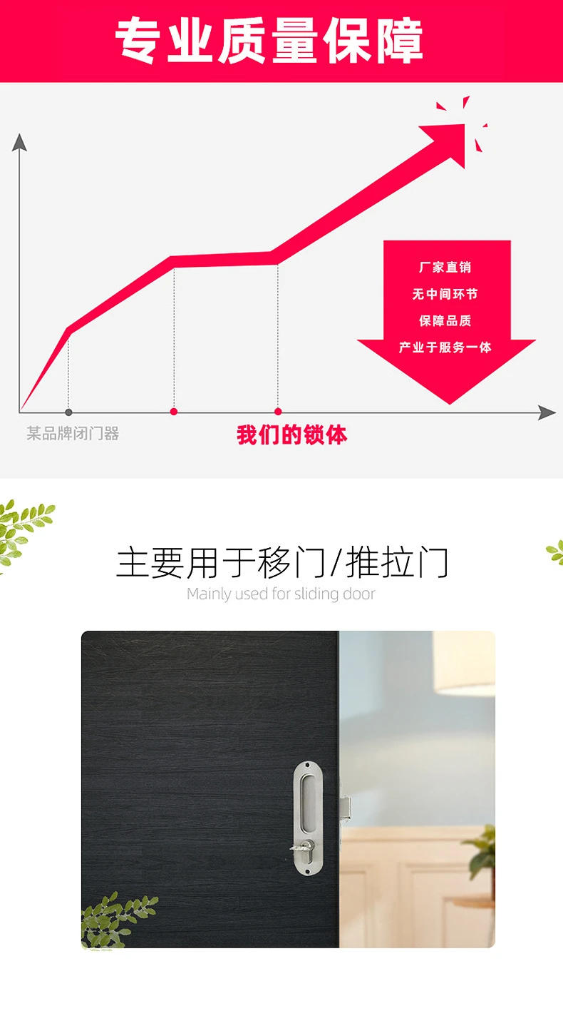 Description Picture 4 of item40 stainless steel sliding door double hook lock body, balcony aluminum alloy lock accessories thickened lock tongue