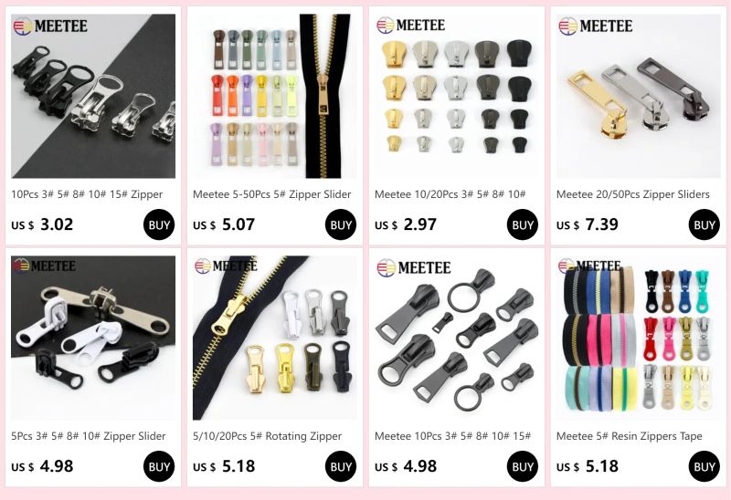 Description Picture 2 of itemMeetee 10Pcs 3# 5# 8# 10# 15# Zipper Sliders for Resin Zips Clothes Jacket Zippers Head Repair Kit DIY Sewing Zip Slider Puller