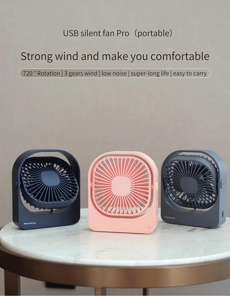 Description Picture 2 of itemUSB Desktop Fan 720° Rotation Silence Fan 2800mAh USB Rechargeable Electric Air Cooler Mini Fans for Summer Living Camping Fan