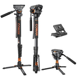 COMAN DK327AQ6 Video Monopod Tripod For DSLR Camera Tripods With Swivel Fluid Head For DJI RS and Manfrotto Quick Assembly Board