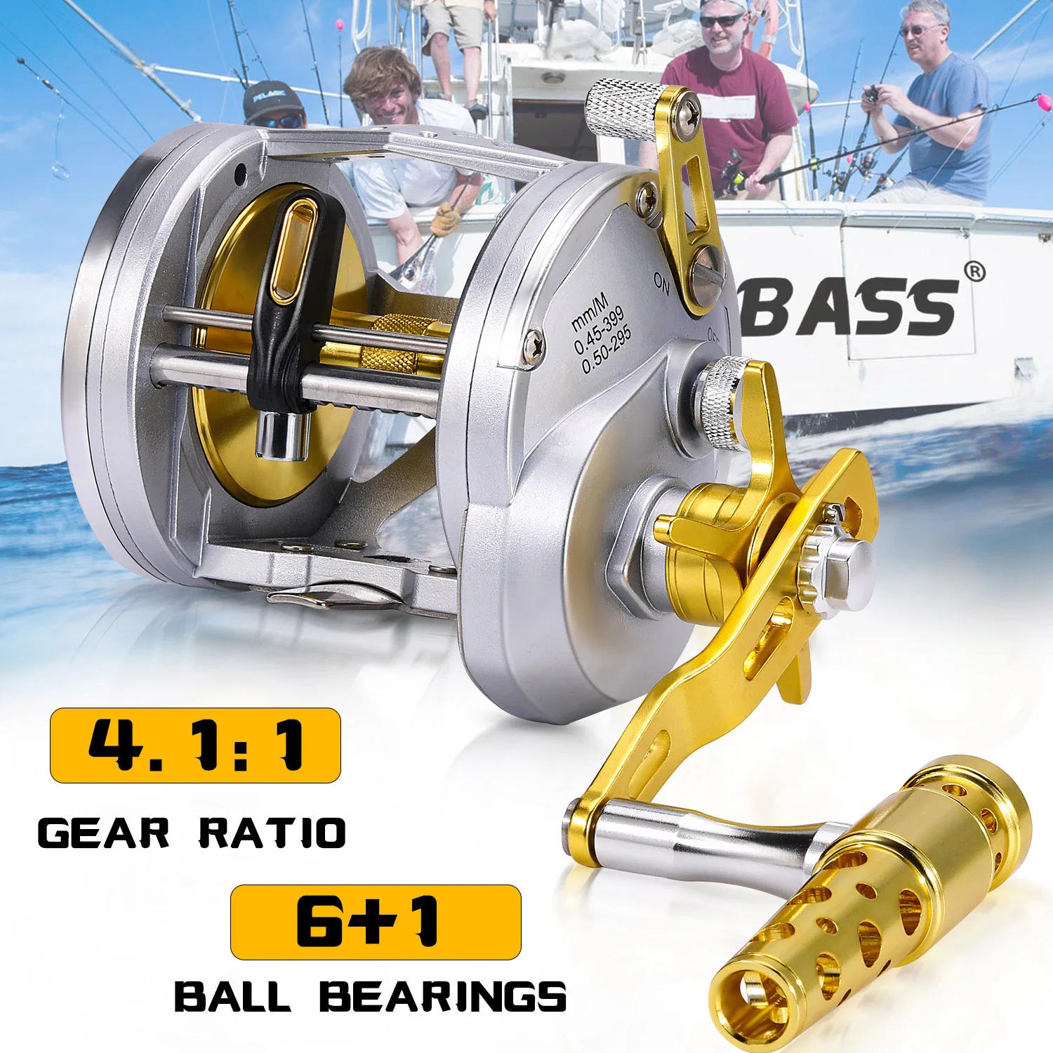 Description Picture 3 of itemSougayilang Trolling Fishing Reels 6+1BB 4.1:1 Saltwater Full Metal Left Hand Baitcasting Reel Max Drag 55LB Fishing Reel Pesca