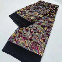 Applique African Lace Fabric 2022 High Quality Mesh Lace Multicolor Gold Line Sequins Nigerian Lace Fabrics For Wedding Dress